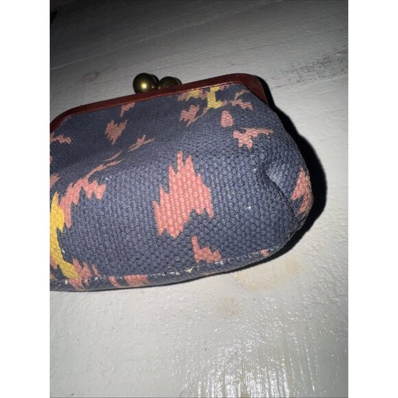 VTG Fossil Kisslock Key-Per Coin Purse Canvas Aztec Leather Accent - Picture 14 of 14